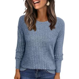 ANRABESS Women Long Sleeve Shirts Business Casual Tunic Tops Fall Lightweight Sweaters Dressy Blouses 2025 Fashion Outfits(Grey Blue)