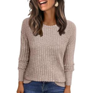 ANRABESS Women Long Sleeve Shirts Business Casual Tunic Tops Fall Lightweight Sweaters Dressy Blouses 2025 Fashion Outfits(Khaki)