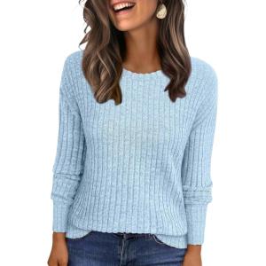 ANRABESS Women Long Sleeve Shirts Business Casual Tunic Tops Fall Lightweight Sweaters Dressy Blouses 2025 Fashion Outfits(Light Blue)