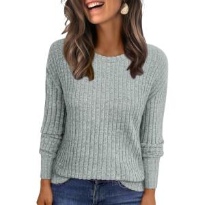 ANRABESS Women Long Sleeve Shirts Business Casual Tunic Tops Fall Lightweight Sweaters Dressy Blouses 2025 Fashion Outfits(Light Green)