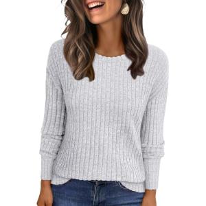 ANRABESS Women Long Sleeve Shirts Business Casual Tunic Tops Fall Lightweight Sweaters Dressy Blouses 2025 Fashion Outfits(Light Grey)