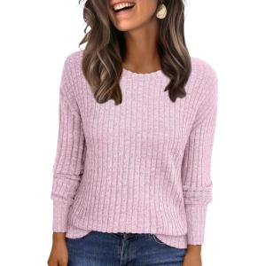 ANRABESS Women Long Sleeve Shirts Business Casual Tunic Tops Fall Lightweight Sweaters Dressy Blouses 2025 Fashion Outfits(Pink)