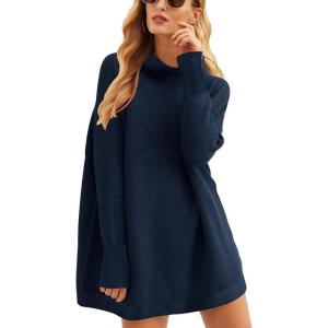 ANRABESS Women Oversized Casual Loose Turtleneck Long Sleeve Slouchy Baggy Knit Tunic Sweaters Pullover 2025 Fall Outfits(Dark Blue)