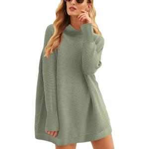 ANRABESS Women Oversized Casual Loose Turtleneck Long Sleeve Slouchy Baggy Knit Tunic Sweaters Pullover 2025 Fall Outfits(Grass)