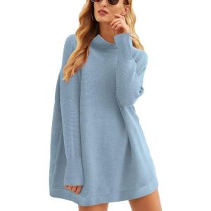 ANRABESS Women Oversized Casual Loose Turtleneck Long Sleeve Slouchy Baggy Knit Tunic Sweaters Pullover 2025 Fall Outfits(Gray Blue)