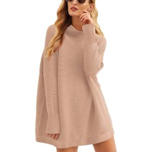 ANRABESS Women Oversized Casual Loose Turtleneck Long Sleeve Slouchy Baggy Knit Tunic Sweaters Pullover 2025 Fall Outfits(Khaki)