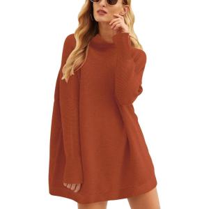 ANRABESS Women Oversized Casual Loose Turtleneck Long Sleeve Slouchy Baggy Knit Tunic Sweaters Pullover 2025 Fall Outfits(Rust)