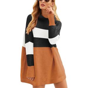 ANRABESS Women Oversized Casual Loose Turtleneck Long Sleeve Slouchy Baggy Knit Tunic Sweaters Pullover 2025 Fall Outfits(Stripe Orange)