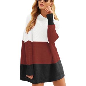 ANRABESS Women Oversized Casual Loose Turtleneck Long Sleeve Slouchy Baggy Knit Tunic Sweaters Pullover 2025 Fall Outfits(White Red)