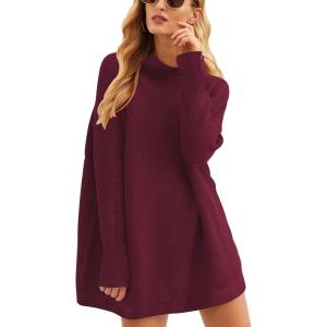 ANRABESS Women Oversized Casual Loose Turtleneck Long Sleeve Slouchy Baggy Knit Tunic Sweaters Pullover 2025 Fall Outfits(Wine Red)
