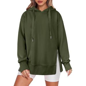 ANRABESS Women Oversized Hoodies Side Zipper Fleece Long Sweatshirts Lightweight Tunic Pullover 2025 Fall Trendy Clothes(Army Green)