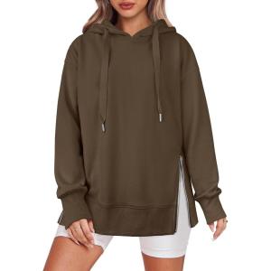 ANRABESS Women Oversized Hoodies Side Zipper Fleece Long Sweatshirts Lightweight Tunic Pullover 2025 Fall Trendy Clothes(Brown)
