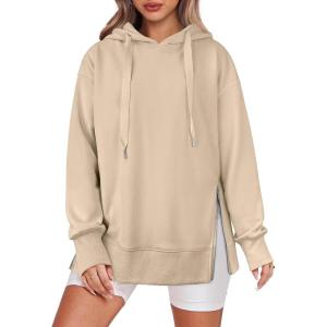 ANRABESS Women Oversized Hoodies Side Zipper Fleece Long Sweatshirts Lightweight Tunic Pullover 2025 Fall Trendy Clothes(Dark Apricot)