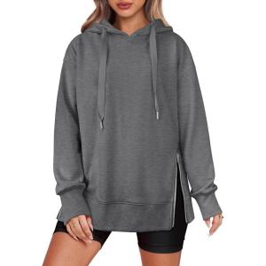 ANRABESS Women Oversized Hoodies Side Zipper Fleece Long Sweatshirts Lightweight Tunic Pullover 2025 Fall Trendy Clothes(Dark Grey)
