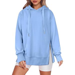 ANRABESS Women Oversized Hoodies Side Zipper Fleece Long Sweatshirts Lightweight Tunic Pullover 2025 Fall Trendy Clothes(Light Blue)