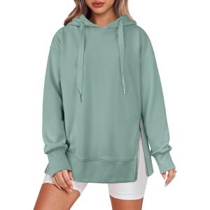 ANRABESS Women Oversized Hoodies Side Zipper Fleece Long Sweatshirts Lightweight Tunic Pullover 2025 Fall Trendy Clothes(Light Green)