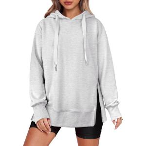 ANRABESS Women Oversized Hoodies Side Zipper Fleece Long Sweatshirts Lightweight Tunic Pullover 2025 Fall Trendy Clothes(Light Grey)