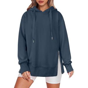 ANRABESS Women Oversized Hoodies Side Zipper Fleece Long Sweatshirts Lightweight Tunic Pullover 2025 Fall Trendy Clothes(Navy Blue)