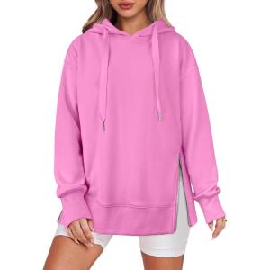 ANRABESS Women Oversized Hoodies Side Zipper Fleece Long Sweatshirts Lightweight Tunic Pullover 2025 Fall Trendy Clothes(Pink)