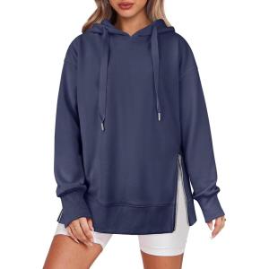 ANRABESS Women Oversized Hoodies Side Zipper Fleece Long Sweatshirts Lightweight Tunic Pullover 2025 Fall Trendy Clothes(Royal Blue)