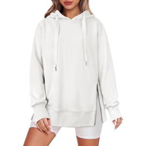 ANRABESS Women Oversized Hoodies Side Zipper Fleece Long Sweatshirts Lightweight Tunic Pullover 2025 Fall Trendy Clothes(White)