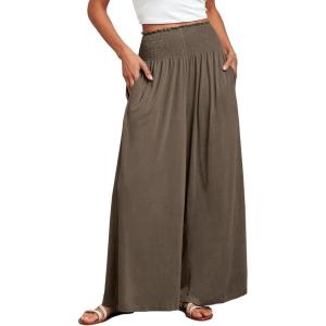 ANRABESS Women Palazzo Pants Summer Boho Bagyy Wide Leg High Smocked Waist Casual Loose Lounge Pant with Pocket(Coffee)