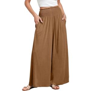ANRABESS Women Palazzo Pants Summer Boho Bagyy Wide Leg High Smocked Waist Casual Loose Lounge Pant with Pocket(Khaki)