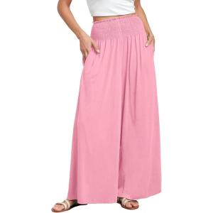 ANRABESS Women Palazzo Pants Summer Boho Bagyy Wide Leg High Smocked Waist Casual Loose Lounge Pant with Pocket(Pink)