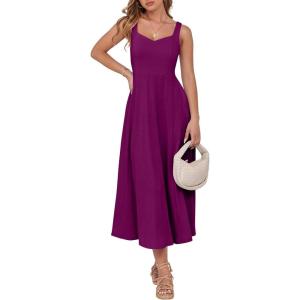 ANRABESS Women Summer Casual Dress Sleeveless Smocked Back Tank Midi Dresses 2025 Beach Vacation Sundress with Pockets(Purple)