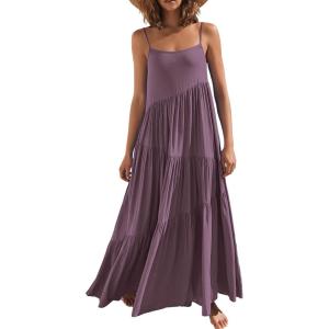 ANRABESS Women Summer Casual Loose Sleeveless Sundress Spaghetti Strap Flowy Boho Linen Beach Vacation Maxi Long Dress(Dark Purple)