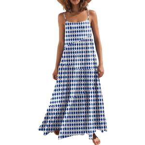 ANRABESS Women Summer Casual Loose Sleeveless Sundress Spaghetti Strap Flowy Boho Linen Beach Vacation Maxi Long Dress(Floral Blue)