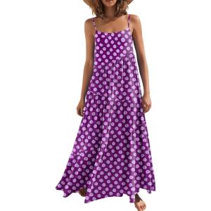 ANRABESS Women Summer Casual Loose Sleeveless Sundress Spaghetti Strap Flowy Boho Linen Beach Vacation Maxi Long Dress(Floral Purple)