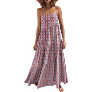 ANRABESS Women Summer Casual Loose Sleeveless Sundress Spaghetti Strap Flowy Boho Linen Beach Vacation Maxi Long Dress(Floral Red Blue)