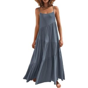 ANRABESS Women Summer Casual Loose Sleeveless Sundress Spaghetti Strap Flowy Boho Linen Beach Vacation Maxi Long Dress(Gray Blue)