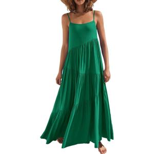 ANRABESS Women Summer Casual Loose Sleeveless Sundress Spaghetti Strap Flowy Boho Linen Beach Vacation Maxi Long Dress(Green)