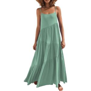 ANRABESS Women Summer Casual Loose Sleeveless Sundress Spaghetti Strap Flowy Boho Linen Beach Vacation Maxi Long Dress(Lake)