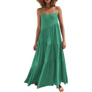 ANRABESS Women Summer Casual Loose Sleeveless Sundress Spaghetti Strap Flowy Boho Linen Beach Vacation Maxi Long Dress(Light Green)