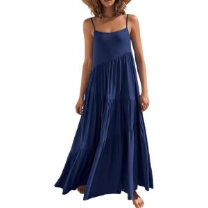 ANRABESS Women Summer Casual Loose Sleeveless Sundress Spaghetti Strap Flowy Boho Linen Beach Vacation Maxi Long Dress(Navy Blue)