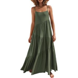 ANRABESS Women Summer Casual Loose Sleeveless Sundress Spaghetti Strap Flowy Boho Linen Beach Vacation Maxi Long Dress(Olive)