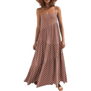 ANRABESS Women Summer Casual Loose Sleeveless Sundress Spaghetti Strap Flowy Boho Linen Beach Vacation Maxi Long Dress(Print Brown)
