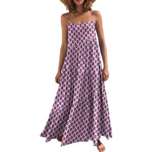 ANRABESS Women Summer Casual Loose Sleeveless Sundress Spaghetti Strap Flowy Boho Linen Beach Vacation Maxi Long Dress(Print Floral Purple)