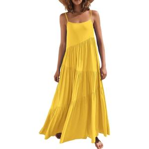 ANRABESS Women Summer Casual Loose Sleeveless Sundress Spaghetti Strap Flowy Boho Linen Beach Vacation Maxi Long Dress(Yellow)