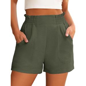 ANRABESS Women Summer Casual Shorts Elastic High Waisted Wide Leg Cute Dressy Beach Shorts 2025 Fashion Vacation Outfits(Army Green)
