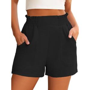 ANRABESS Women Summer Casual Shorts Elastic High Waisted Wide Leg Cute Dressy Beach Shorts 2025 Fashion Vacation Outfits(Black)