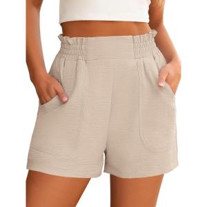 ANRABESS Women Summer Casual Shorts Elastic High Waisted Wide Leg Cute Dressy Beach Shorts 2025 Fashion Vacation Outfits(Khaki)