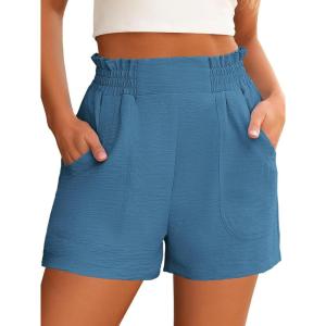 ANRABESS Women Summer Casual Shorts Elastic High Waisted Wide Leg Cute Dressy Beach Shorts 2025 Fashion Vacation Outfits(Lake)