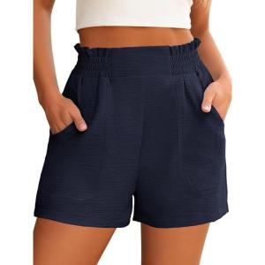 ANRABESS Women Summer Casual Shorts Elastic High Waisted Wide Leg Cute Dressy Beach Shorts 2025 Fashion Vacation Outfits(Navy)