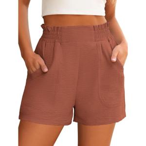 ANRABESS Women Summer Casual Shorts Elastic High Waisted Wide Leg Cute Dressy Beach Shorts 2025 Fashion Vacation Outfits(Rust)