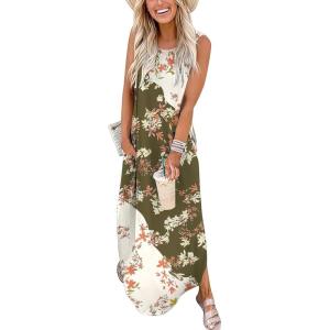 ANRABESS Women Summer Maxi Dress Beach Vacation Sundress Sleeveless Casual Loose Shirt Dresses 2025 Travel Outfits(Brown-beige)