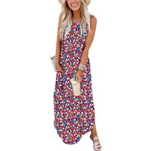 ANRABESS Women Summer Maxi Dress Beach Vacation Sundress Sleeveless Casual Loose Shirt Dresses 2025 Travel Outfits(Floral Rainbow)